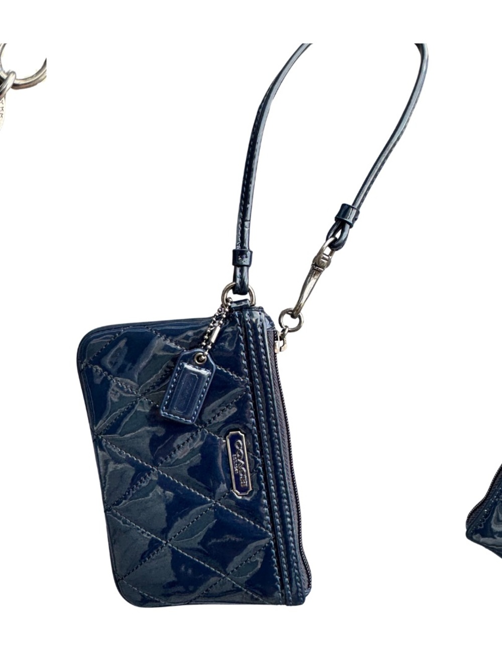 Coach Navy Quilted Patent Leather Wristlet Pouch